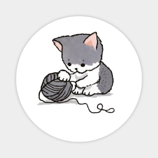 Kitten playing with yarn Magnet